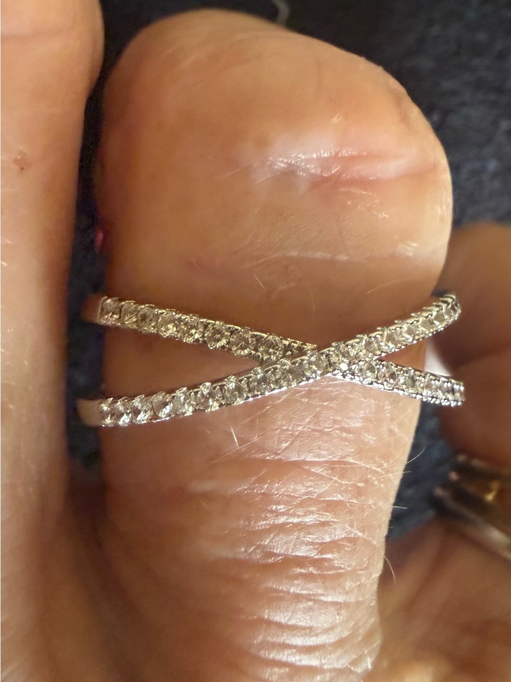Source Unknown Silver Crisscross Pavé Ring with Clear Stones